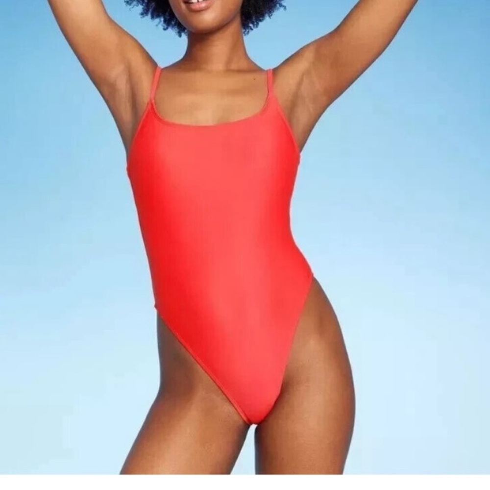 XS Wild Fable Red Extra High Leg Cheeky One Piece Swimsuit New - Picture 2 of 10